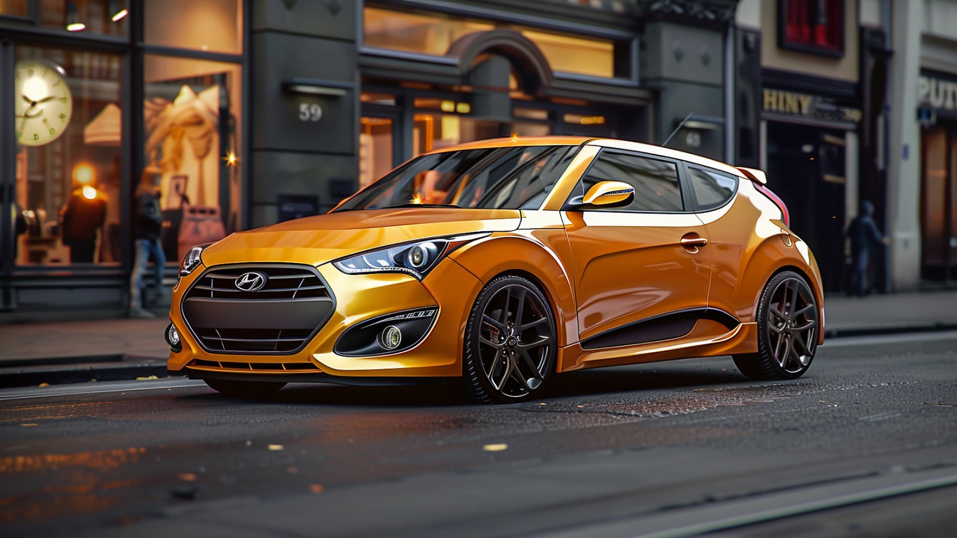 2019 Hyundai Veloster: years to avoid for Hyundai Veloster enthusiasts.|an orange car parked in front of a building.