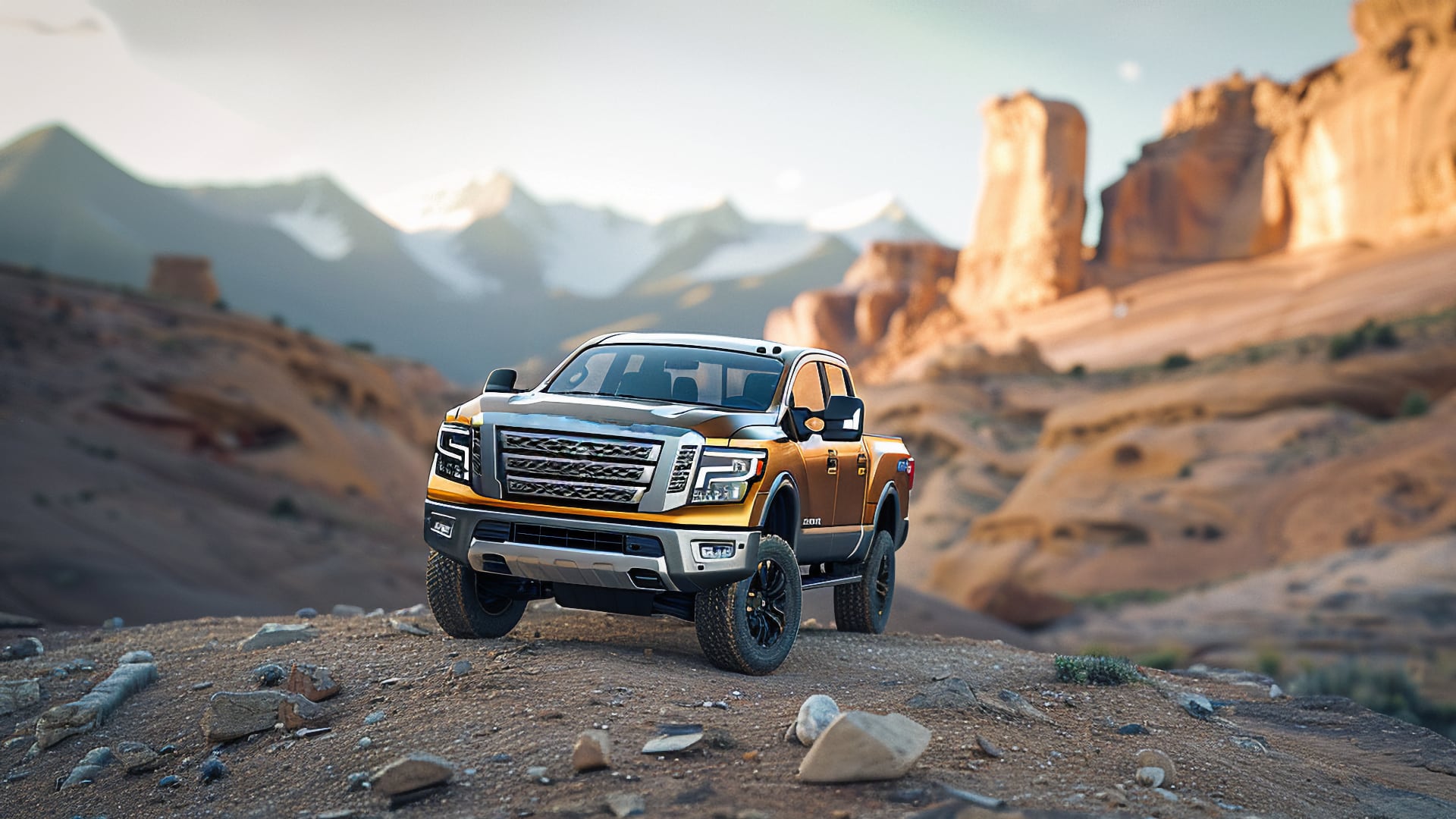 Avoid the 2020 Nissan Titan 4x4 at all costs, as it is prone to issues. Consider a different Nissan Titan model, such as the older Nissan Titan 4x4 option|a truck is parked in front of a mountain.