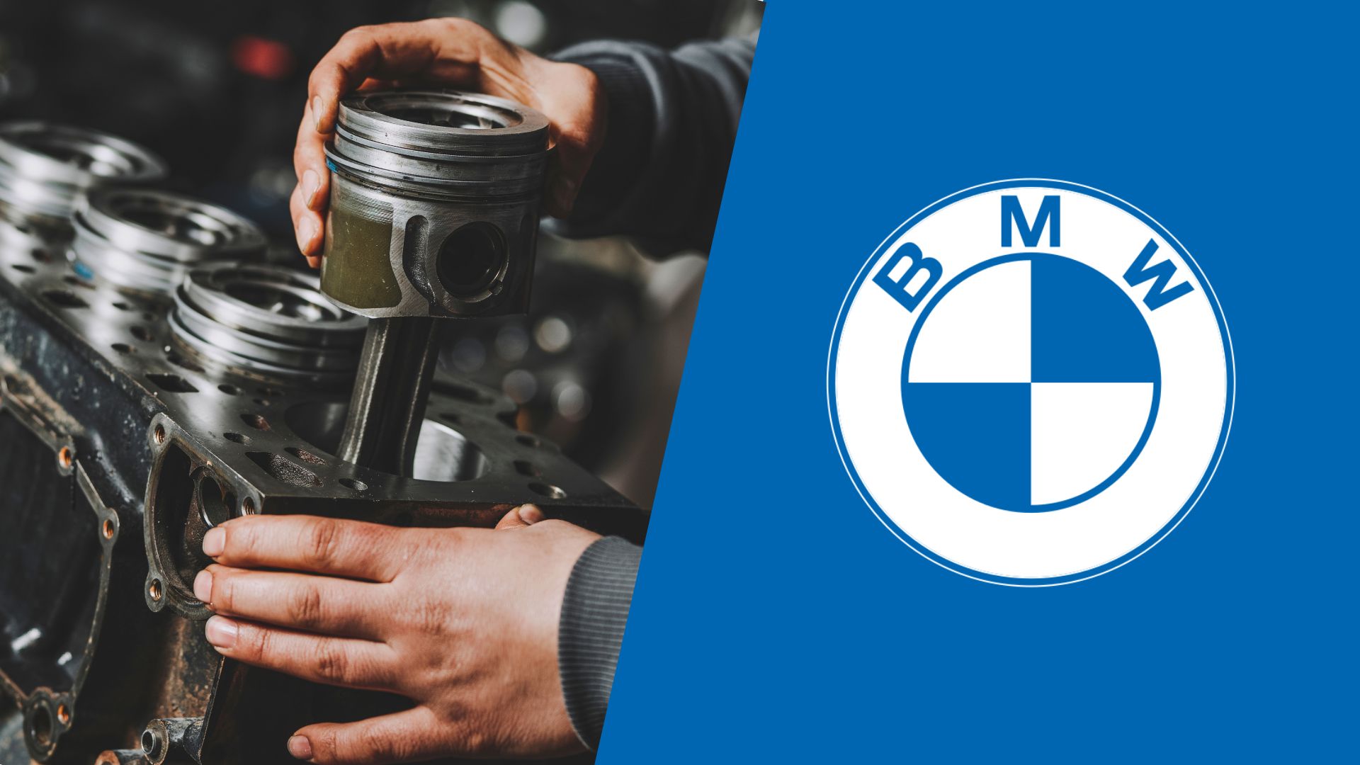 A man is working on a bmw engine.|A white sports car with numbers on the hood.