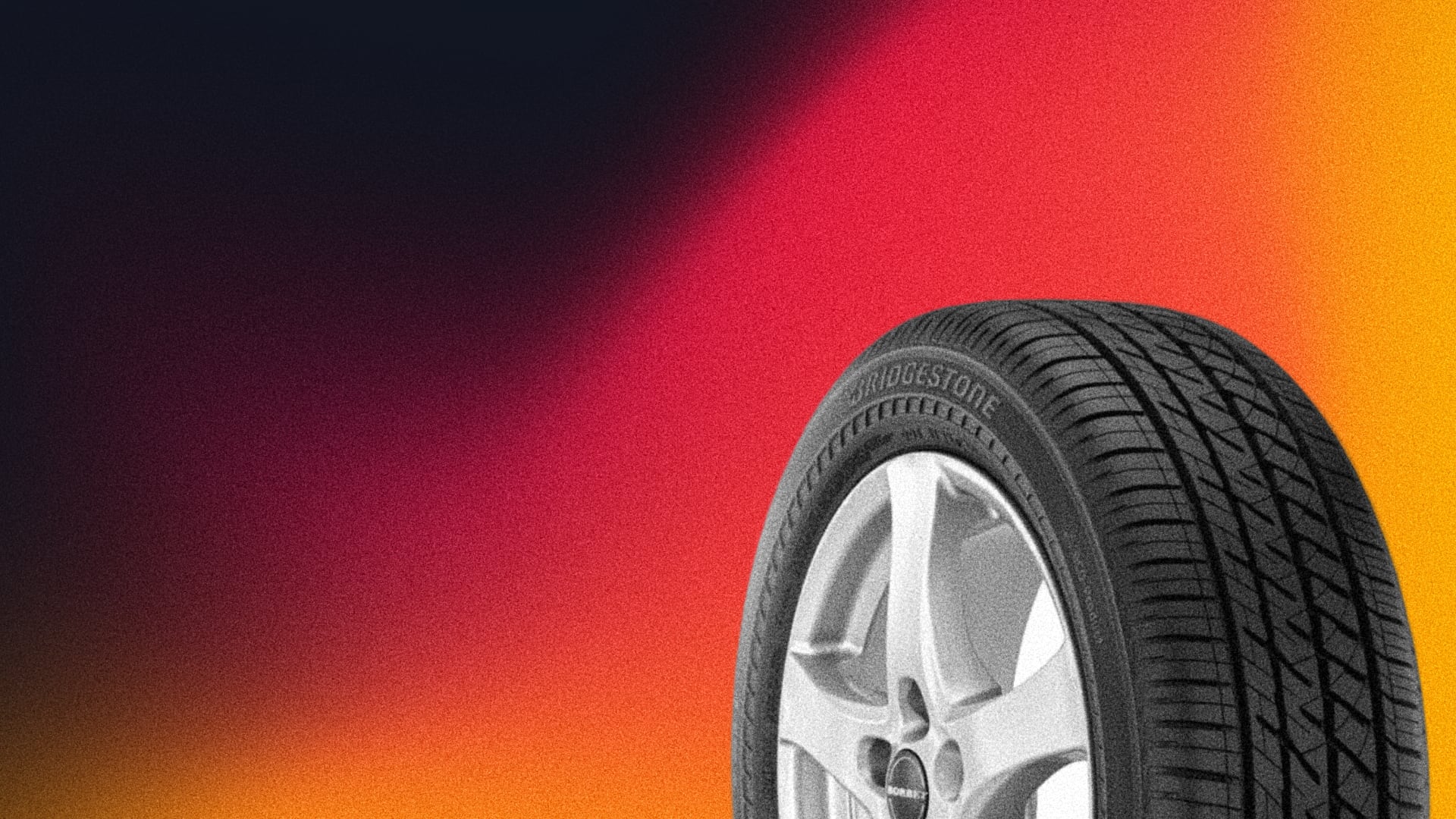 a close up of a tire on a colorful background.