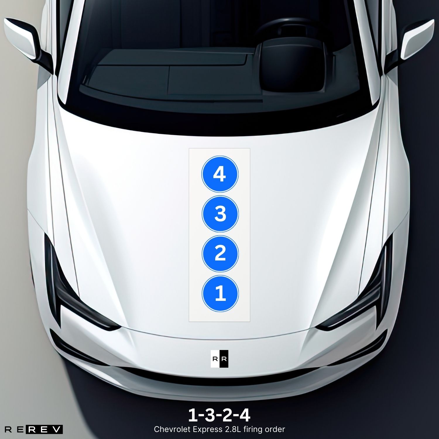 A white car with four numbers on it.