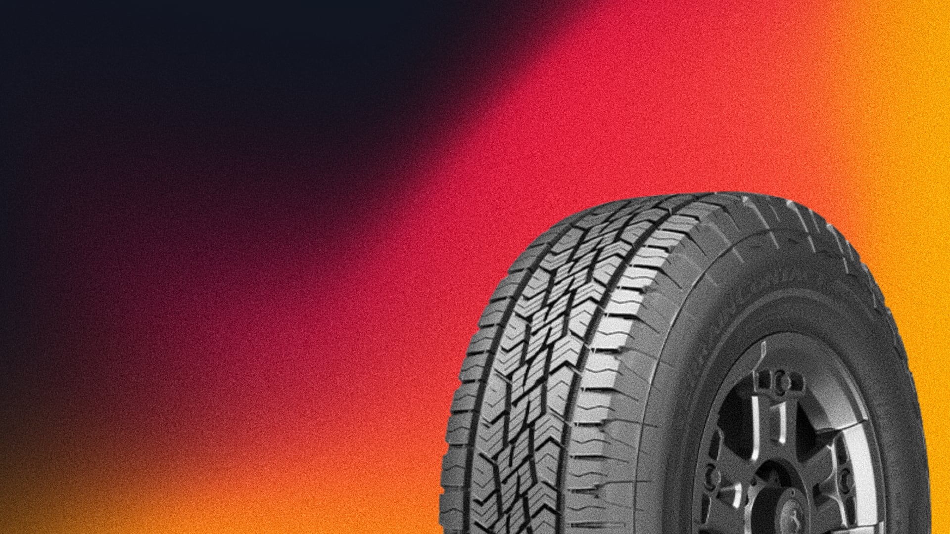 a close up of a tire on a colorful background.