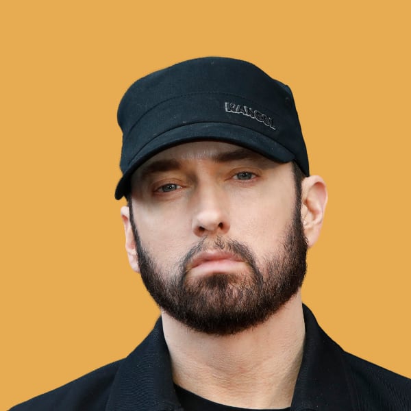 a man with a beard wearing a black hat.