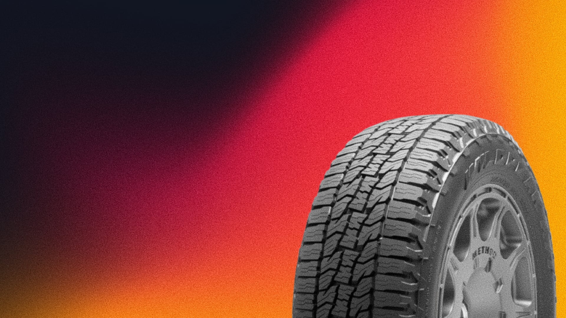 a close up of a tire on a colorful background.
