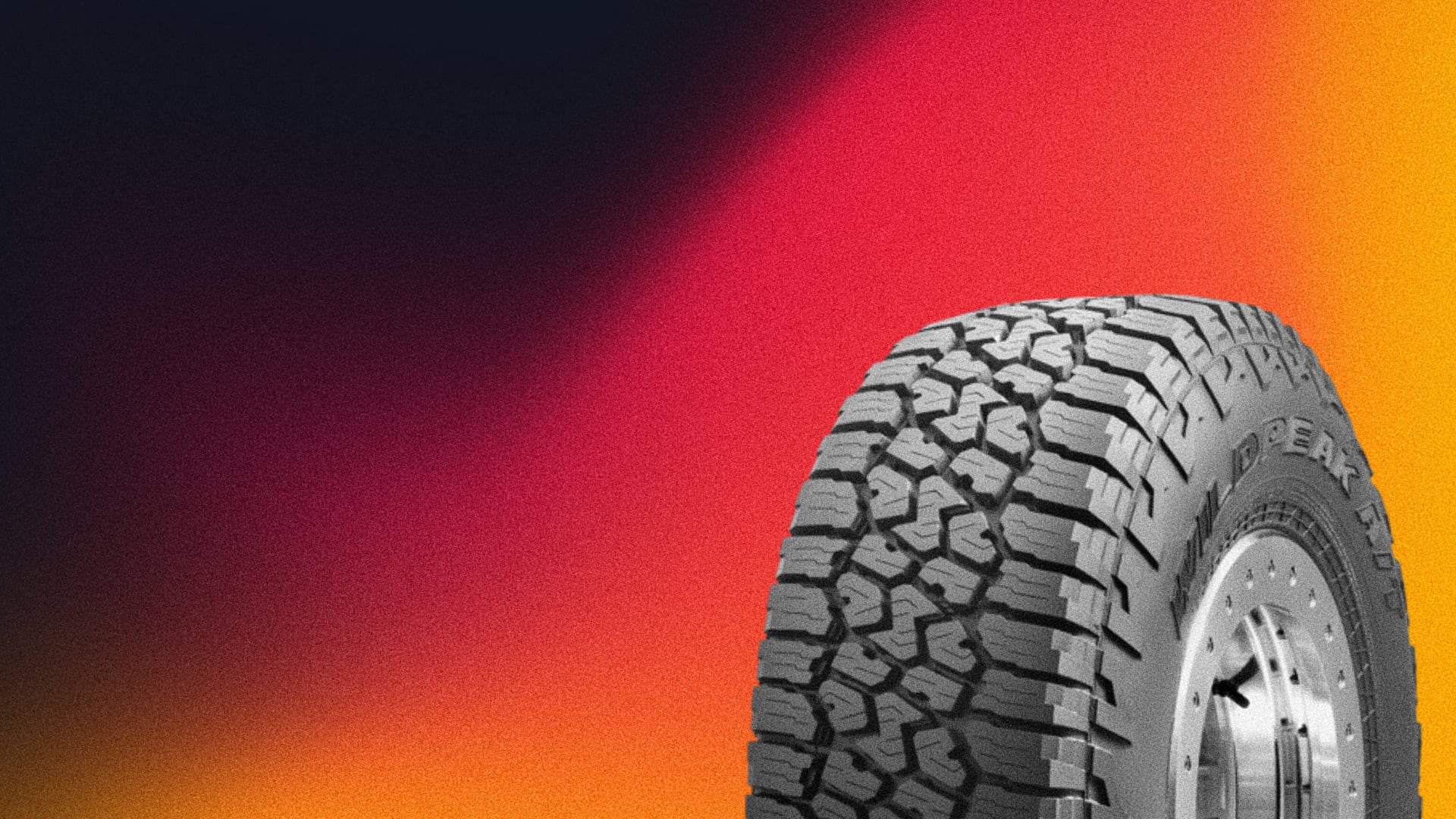 a close up of a tire on a colorful background.