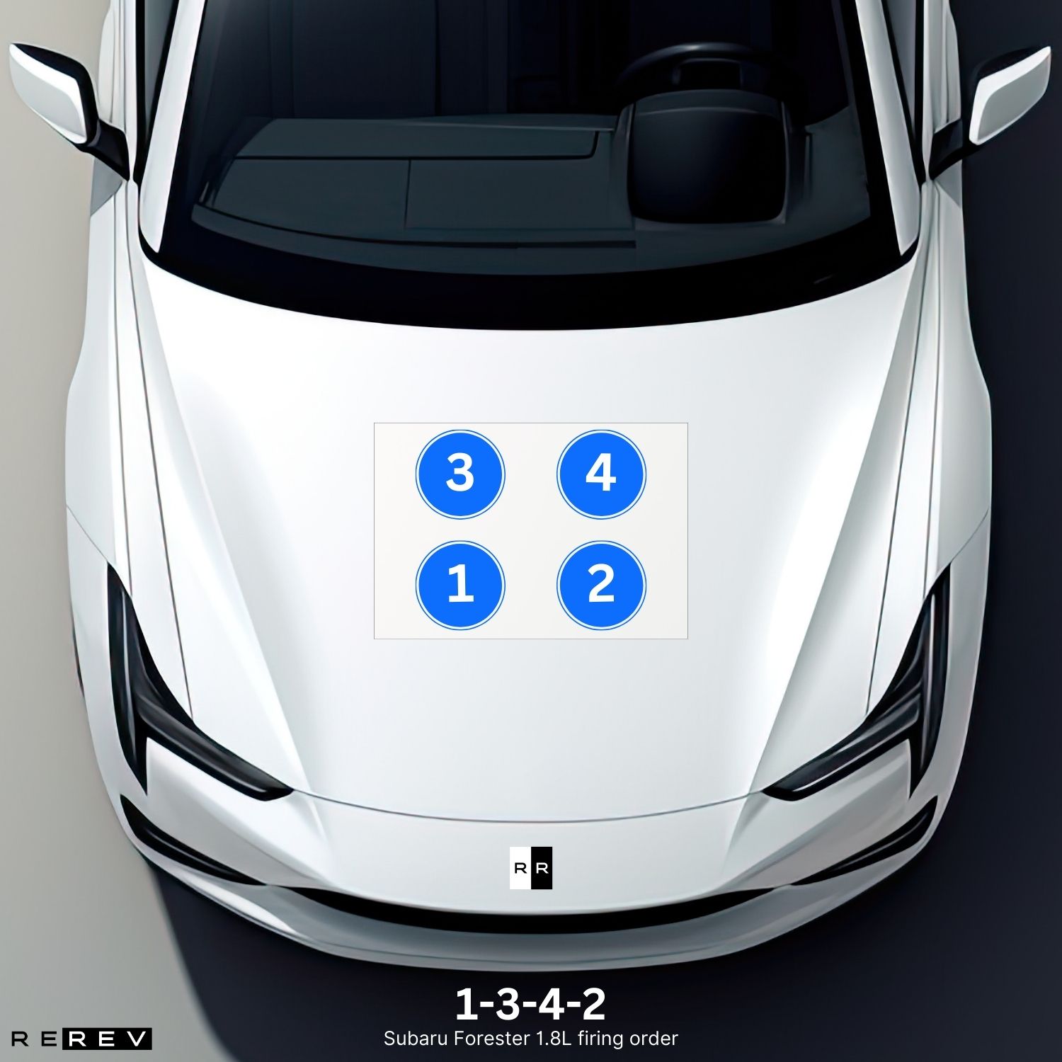 A white car with four buttons on the hood.