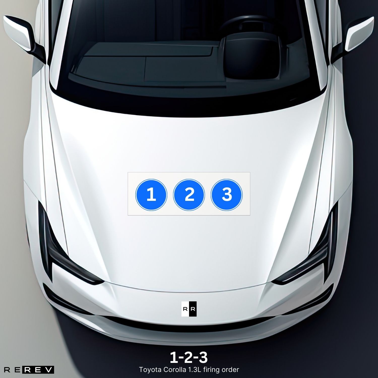 A white tesla car with a number on the hood.