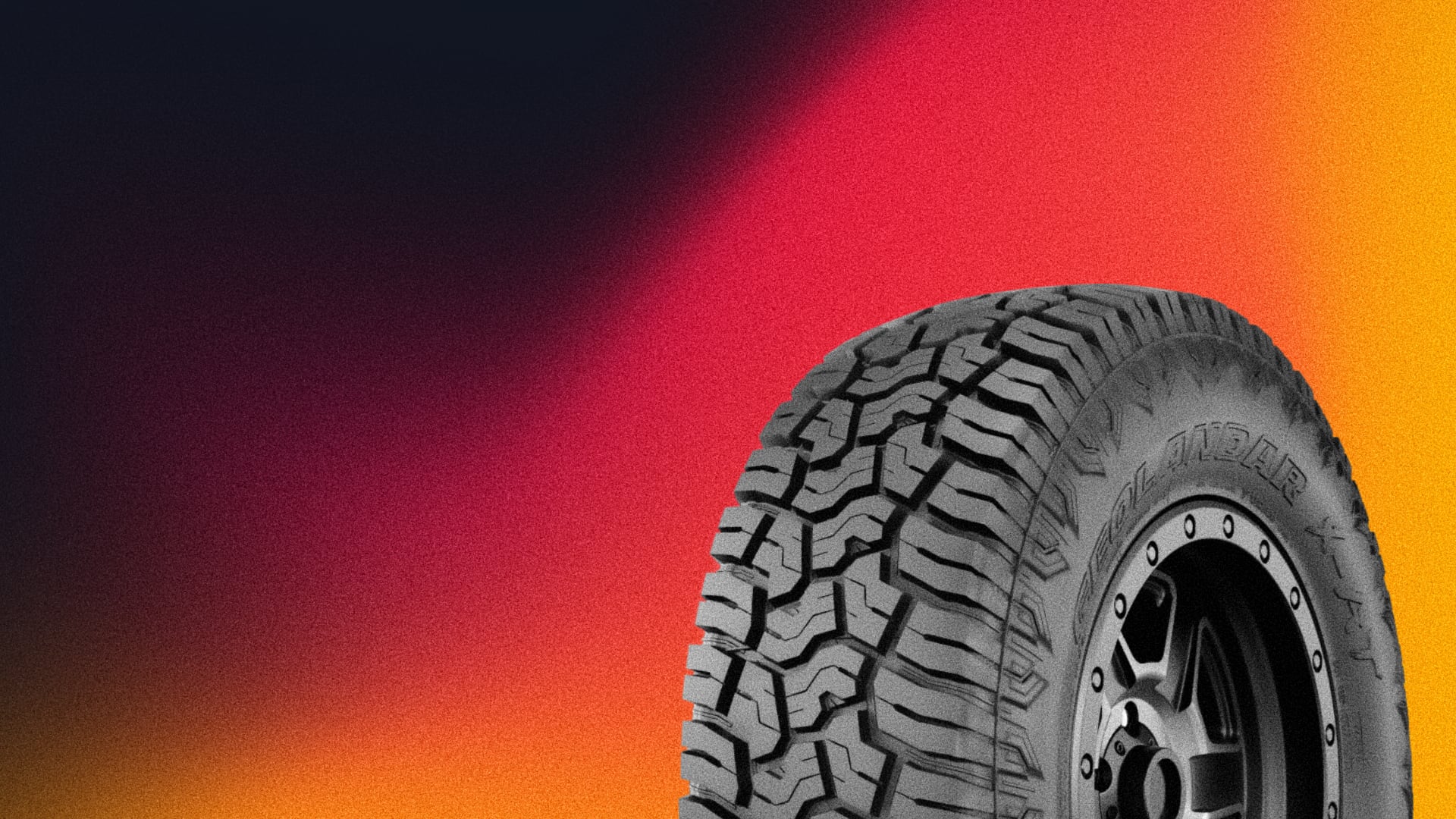 a close up of a tire on a colorful background.